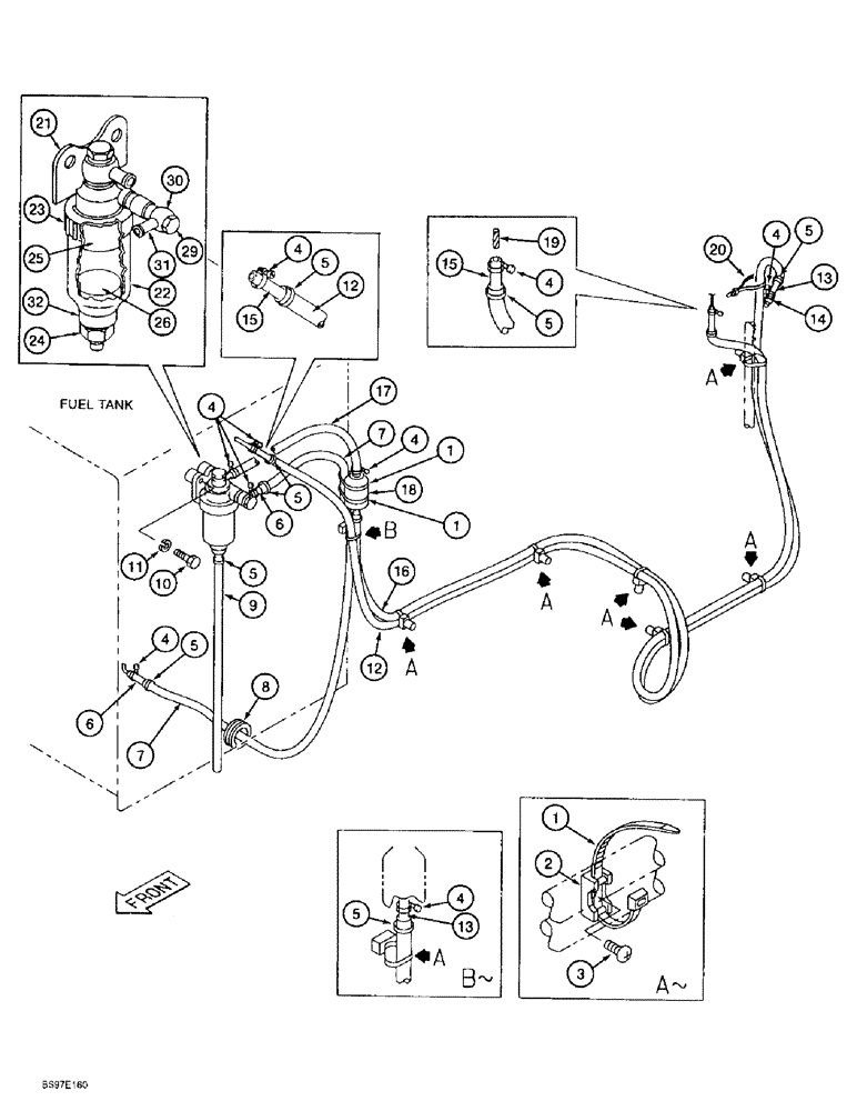 Схема запчастей Case 9010B - (3-004) - FUEL LINES, PRIOR TO P.I.N. DAC01#2001 (03) - FUEL SYSTEM