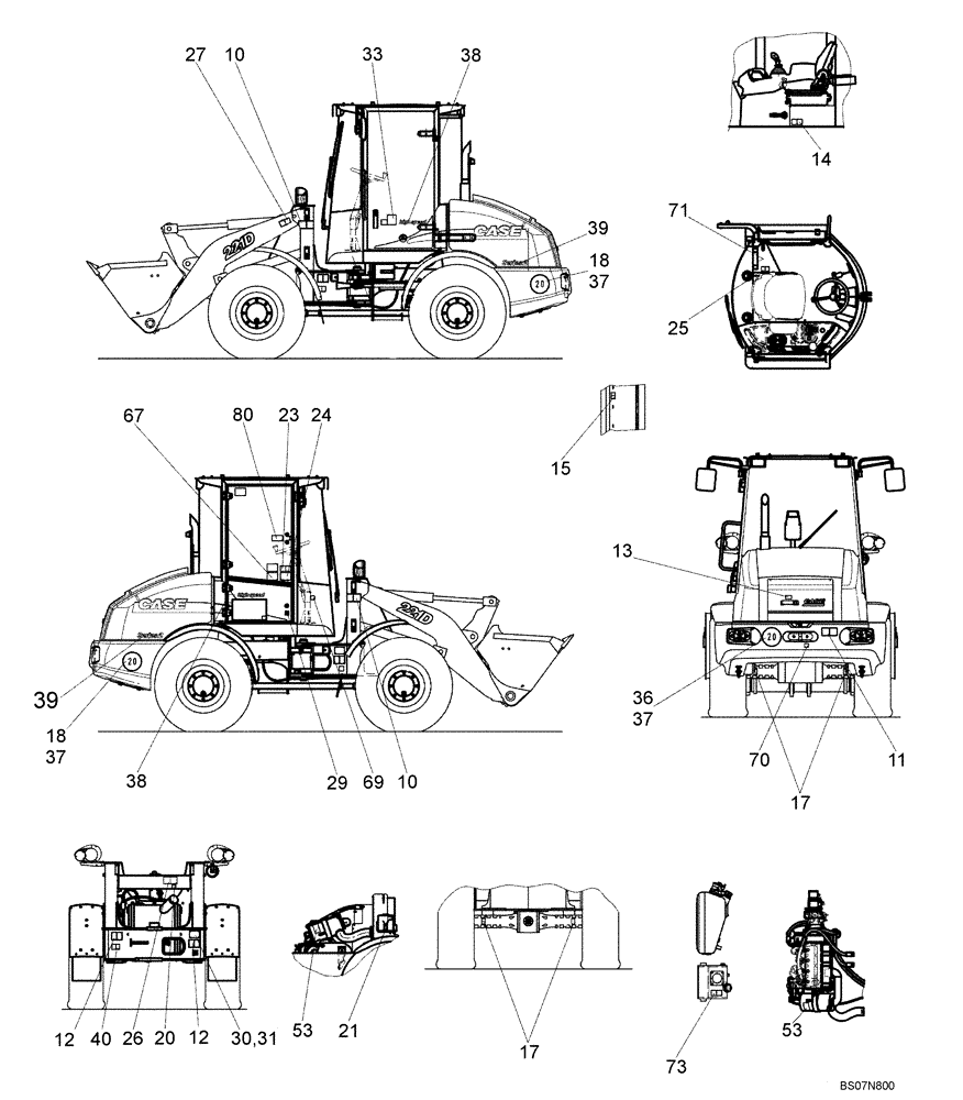Схема запчастей Case 221D - (91.021[2990418000]) - DECALS (EUROPE) LOCATION (90) - PLATFORM, CAB, BODYWORK AND DECALS