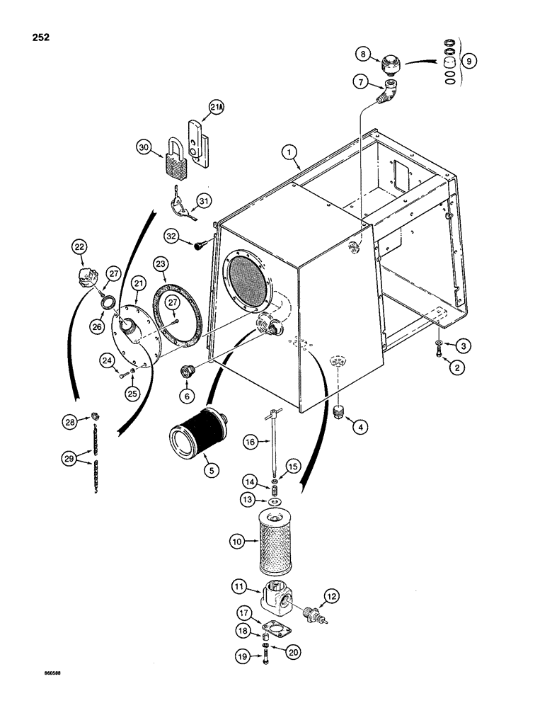 Схема запчастей Case 1155D - (252) - HYDRAULIC RESERVOIR, MODELS WITH VERTICALLY-MOUNTED TRANS FILTER (08) - HYDRAULICS