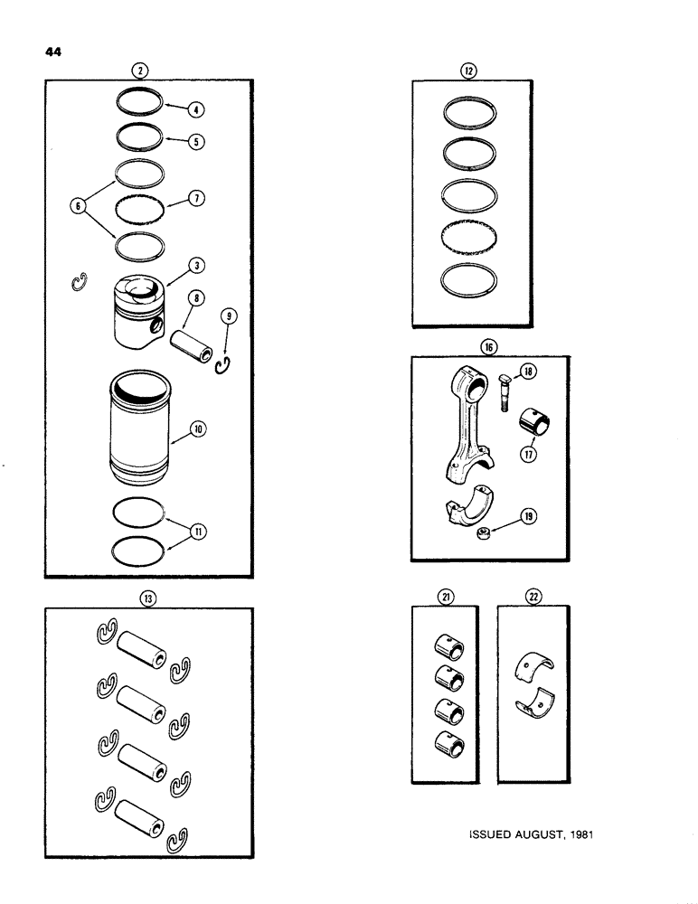 Схема запчастей Case 480C - (044) - PISTONS, 188 DIESEL ENGINE, PRIOR TO ENGINE SERIAL NUMBER 2836084 (10) - ENGINE