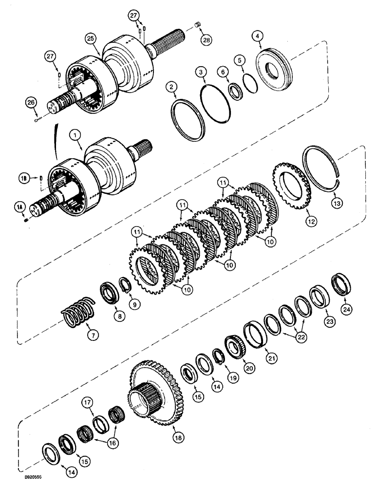 Схема запчастей Case 590 - (6-12) - TRANSAXLE ASSEMBLY, POWER SHUTTLE, INPUT SHAFT AND FORWARD CLUTCH (06) - POWER TRAIN
