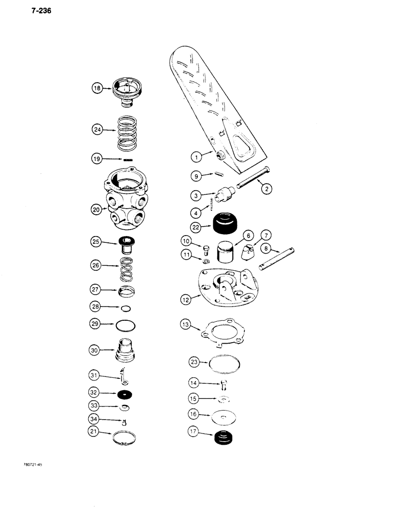 Схема запчастей Case 680K - (7-236) - BRAKE SYSTEM, L73042 TREADLE AND BRAKE VALVE (07) - BRAKES
