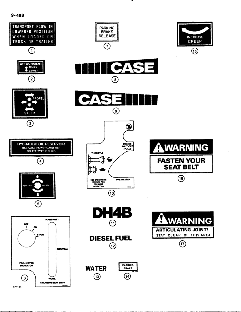 Схема запчастей Case DH4B - (9-498) - DECALS, BASIC UNIT (09) - CHASSIS/ATTACHMENTS