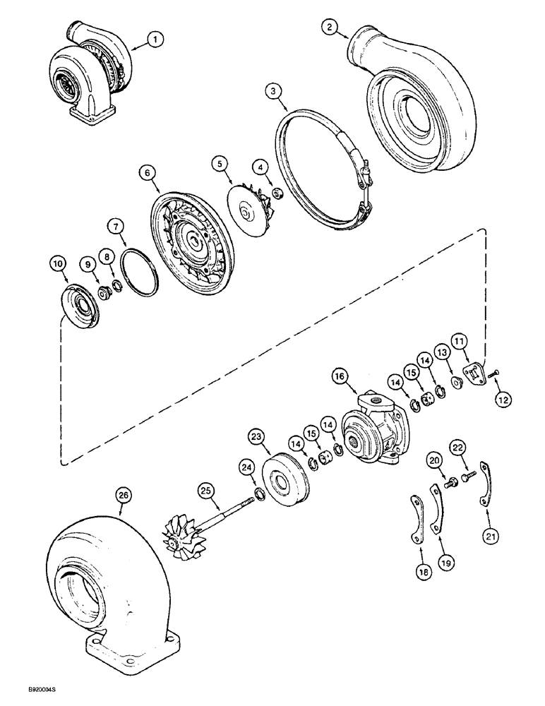 Схема запчастей Case 721B - (2-22) - TURBOCHARGER ASSEMBLY, 6T-830 ENGINE, PRIOR TO LOADER P.I.N. JEE053200 (02) - ENGINE