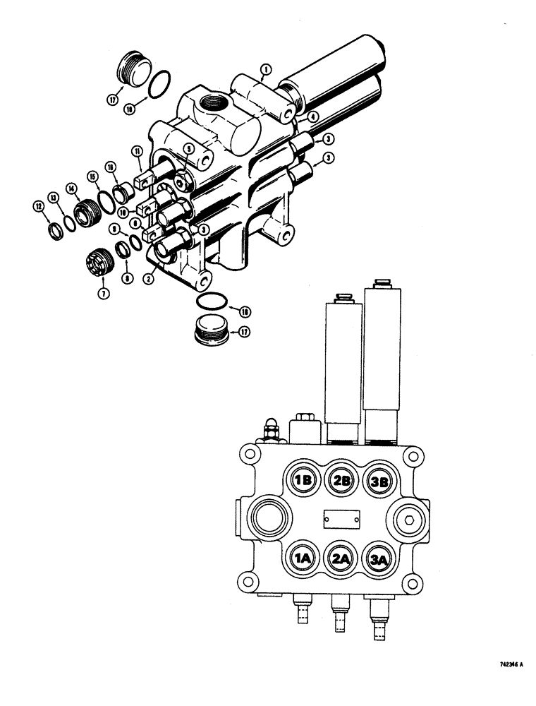 Схема запчастей Case W20 - (319A) - L71422 LOADER CONTROL VALVE (3 SPOOL) (08) - HYDRAULICS