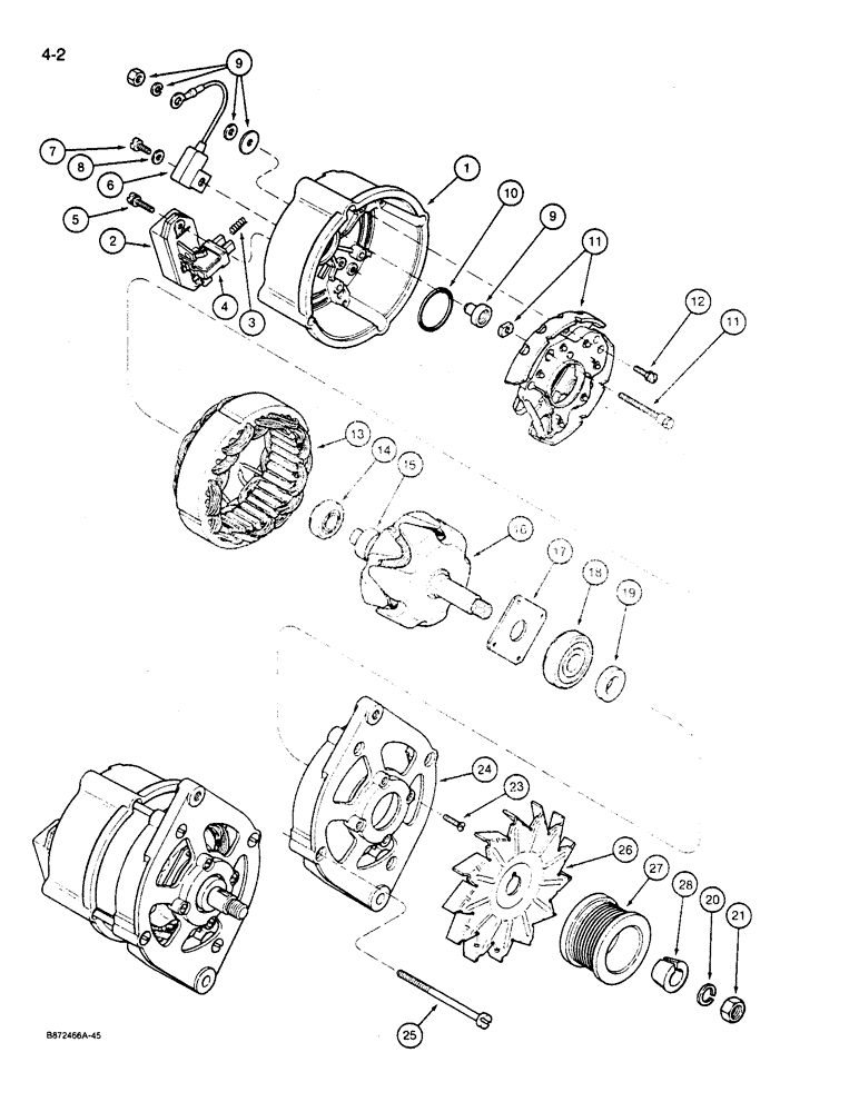 Схема запчастей Case 721 - (4-02) - ALTERNATOR ASSEMBLY, 45 AMPERE - 24 VOLT (04) - ELECTRICAL SYSTEMS