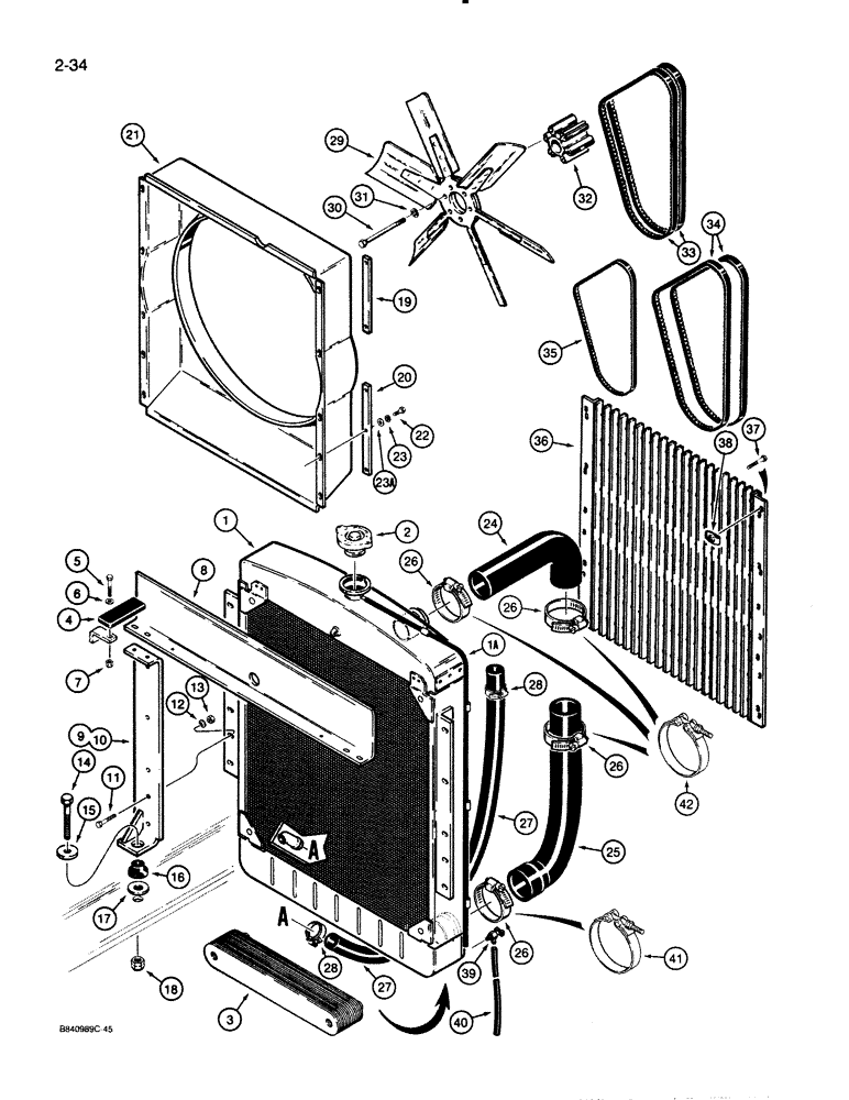 Схема запчастей Case W30 - (2-34) - RADIATOR, FAN, AND FAN BELTS (02) - ENGINE
