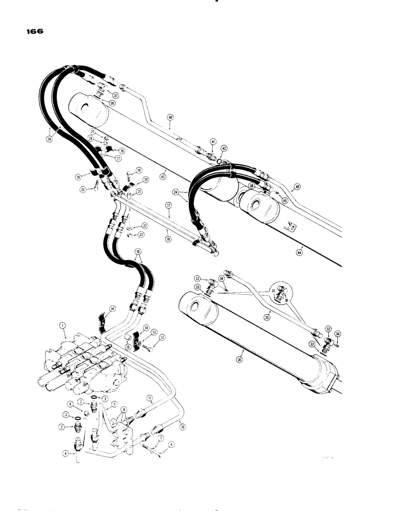 Схема запчастей Case 1150 - (166) - LOADER HYDRAULICS, DUMP CIRCUIT, MODELS WITHOUT ROLL OVER PROTECTION STRUCTURE (07) - HYDRAULIC SYSTEM