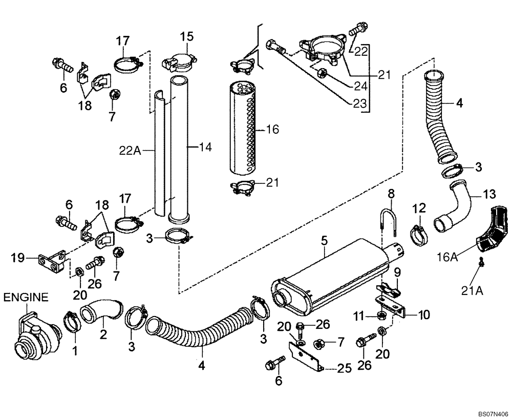 Схема запчастей Case 330B - (08A00000661[001]) - ENGINE EXHAUST (87398741) (01) - ENGINE