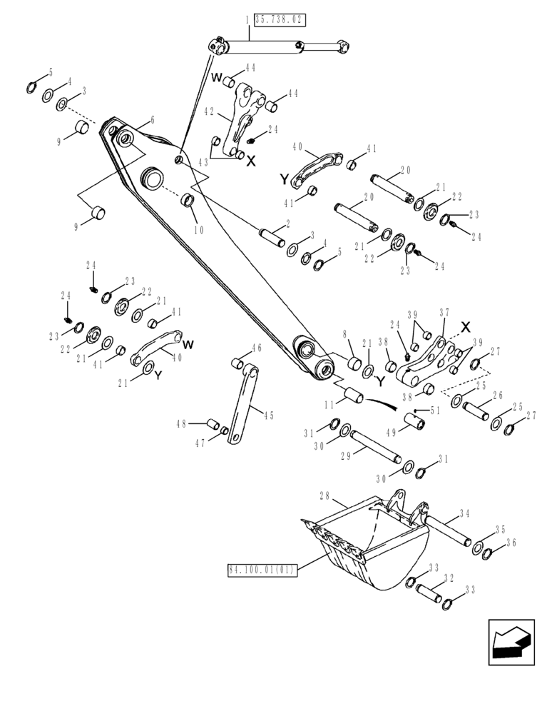 Схема запчастей Case 580SM - (39.121.03) - BACKHOE - DIPPER AND BUCKET (39) - FRAMES AND BALLASTING