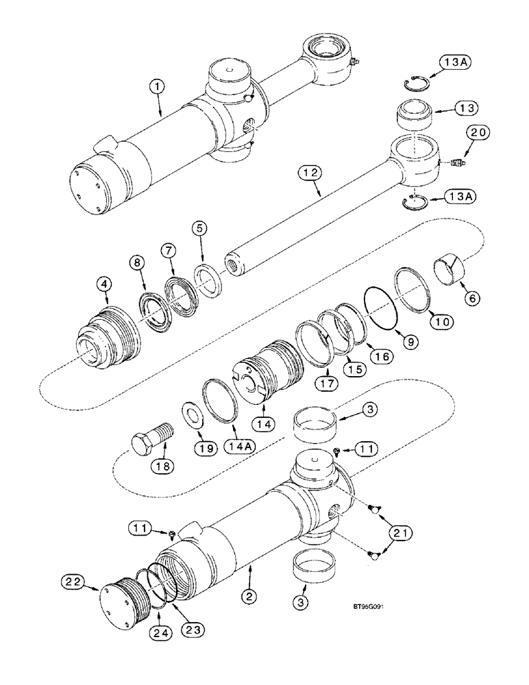 Схема запчастей Case 590SL - (9-18) - BACKHOE SWING CYLINDERS (08) - HYDRAULICS