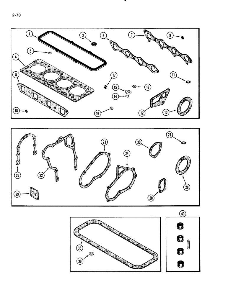 Схема запчастей Case 1835B - (2-70) - ENGINE GASKET KITS, 188 DIESEL ENGINE (02) - ENGINE