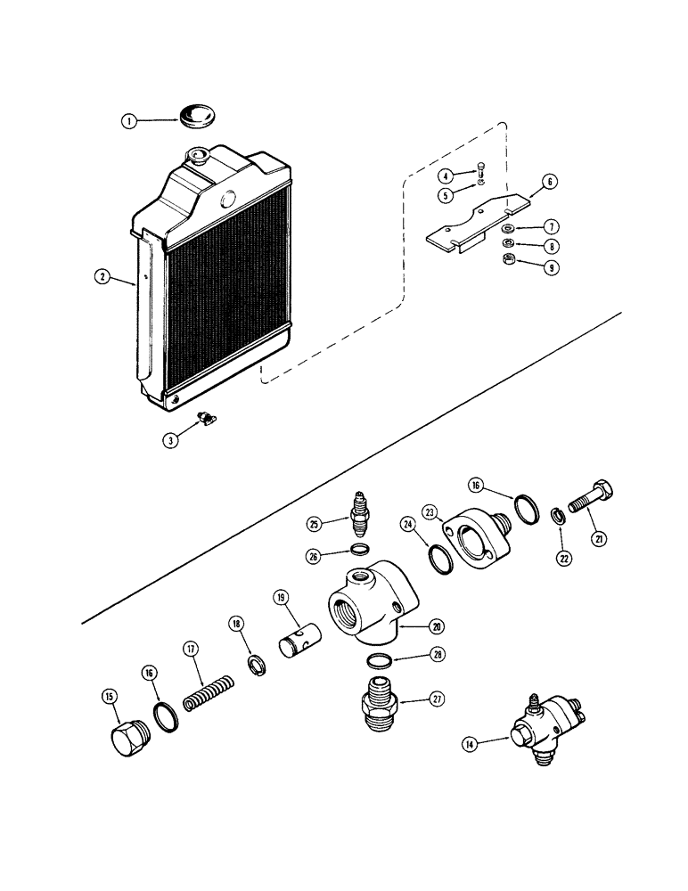 Схема запчастей Case 580B - (012) - RADIATOR, (188) DIESEL ENGINE, OIL FILTER PRESSURE VALVE (02) - ENGINE