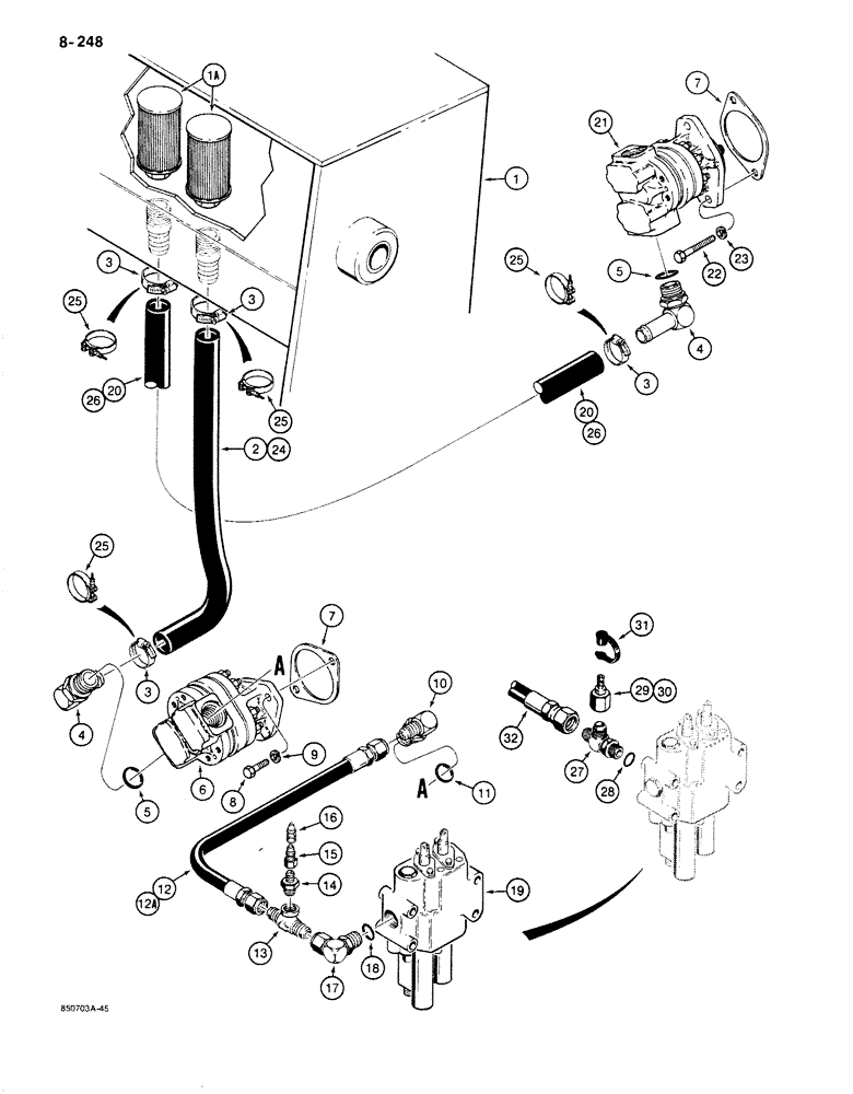 Схема запчастей Case 680K - (8-248) - EQUIPMENT HYDRAULIC SYSTEM, RESERVOIR TO HYDRAULIC PUMPS AND LOADER CONTROL VALVE (08) - HYDRAULICS