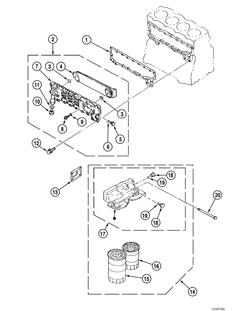 Схема запчастей Case CX135SR - (02-18) - OIL COOLER - OIL FILTER (02) - ENGINE