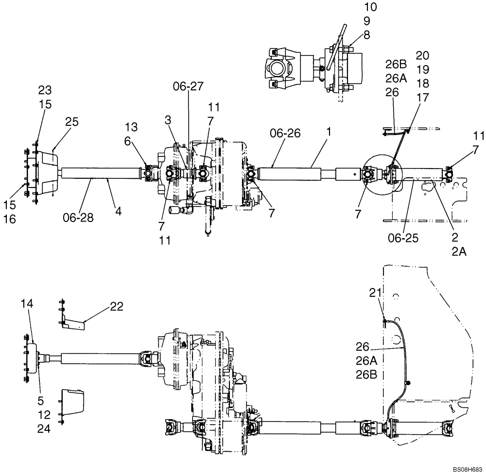 Схема запчастей Case 521E - (06-24) - DRIVE SHAFT MOUNTING (06) - POWER TRAIN