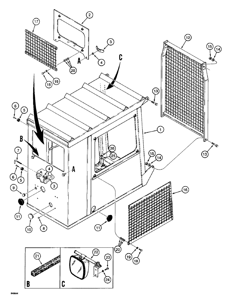 Схема запчастей Case 1187 - (340) - LOGGER CAB, CAB AND WINDOW GUARDS (05) - UPPERSTRUCTURE CHASSIS