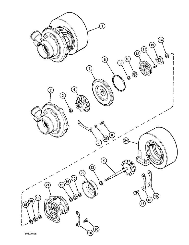 Схема запчастей Case 9010 - (2-20) - TURBOCHARGER, 4T-390 ENGINE (02) - ENGINE