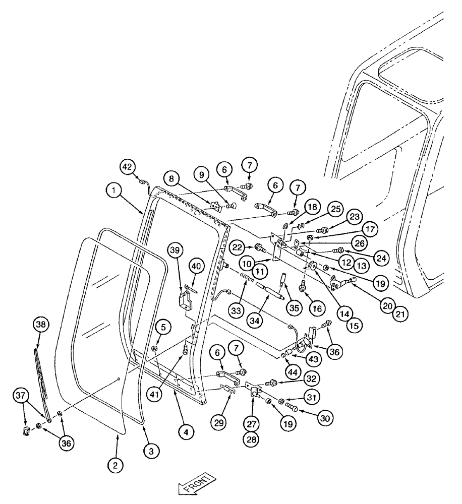 Схема запчастей Case 9050B - (9-086) - CAB FRONT WINDOW ASSEMBLY (09) - CHASSIS/ATTACHMENTS
