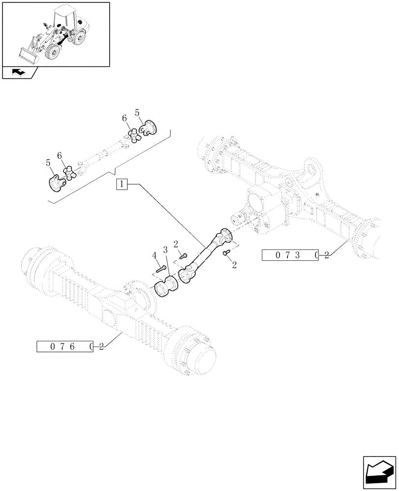 Схема запчастей Case 21E - (073[01]) - 20 KM/H REAR SELF-LOCKING AXLE: ARTICULATED SHAFT (05) - REAR AXLE