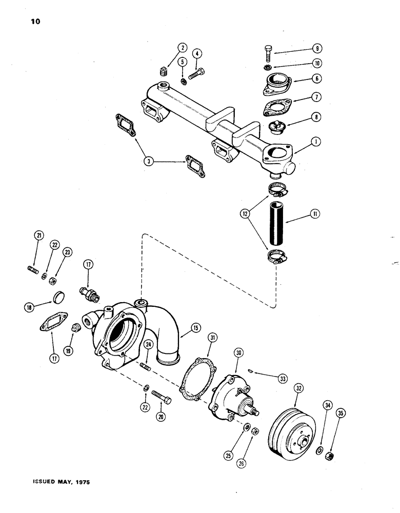 Схема запчастей Case 850 - (010) - WATER MANIFOLD AND THERMOSTAT, (301 BD) DIESEL ENGINE (01) - ENGINE