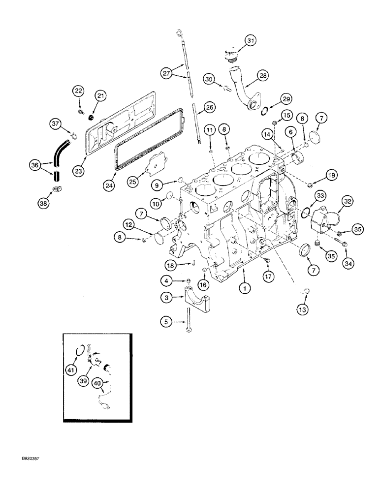 Схема запчастей Case 480F LL - (2-35A) - CYLINDER BLOCK, 4-390 ENGINE, USES 7 MM FUEL INJECTOR NOZZLE, ENGINE S/N 44511034 AND AFTER (02) - ENGINE
