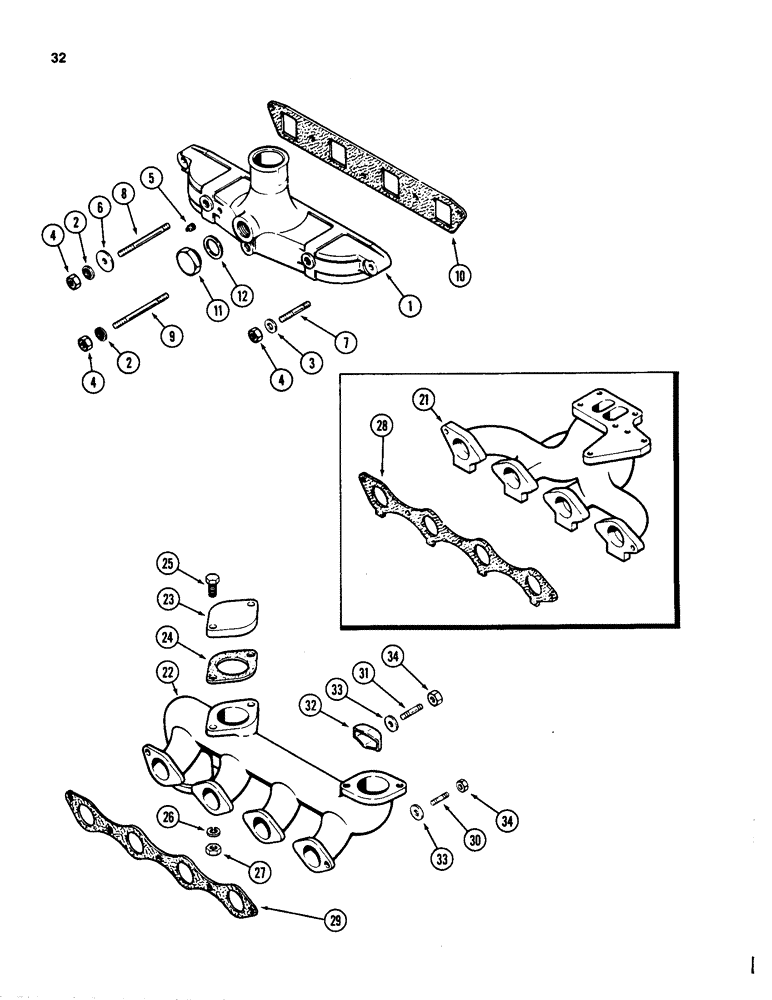 Схема запчастей Case 580SD - (032) - MANIFOLDS, 207 TURBOCHARGED DIESEL ENGINE, 207 NATURALLY ASPIRATED DIESEL ENGINE (02) - ENGINE