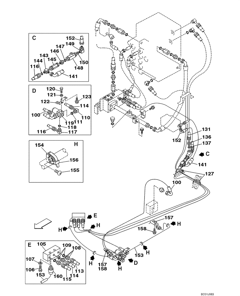 Схема запчастей Case CX290 - (08-55) - HYDRAULICS - DOUBLE ACTING CIRCUIT/THUMB (08) - HYDRAULICS