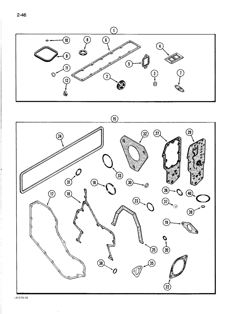 Схема запчастей Case 1085B - (2-046) - ENGINE GASKET KITS, 6T-590 ENGINE, VALVE GRIND, CYLINDER BLOCK (02) - ENGINE