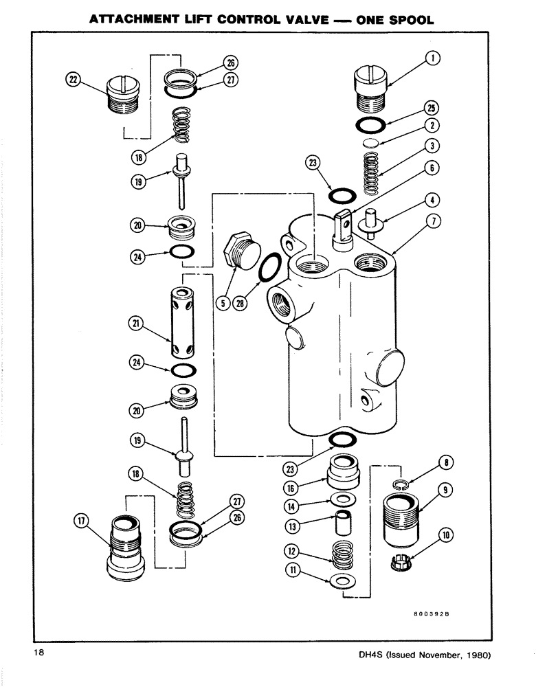 Схема запчастей Case DH4B - (1-18) - ATTACHMENT LIFT CONTROL VALVE - ONE SPOOL (41) - STEERING