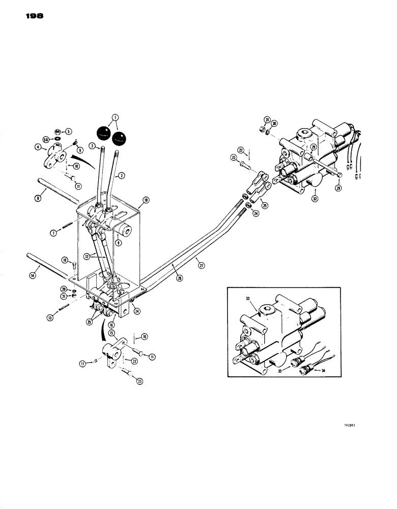Схема запчастей Case W14 - (198) - LOADER CONTROL VALVE AND LEVERS (2 SPOOL), ALL VALVES HAVE CASE NUMBER ON VALVE I.D. PLATE (08) - HYDRAULICS