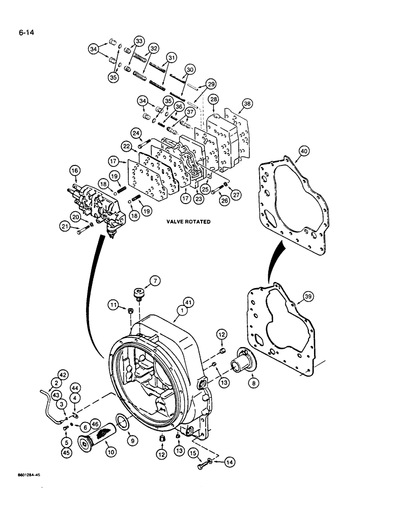 Схема запчастей Case W14B - (6-14) - TRANSMISSION, TORQUE CONVERTER HOUSING AND CONTROL VALVE (06) - POWER TRAIN