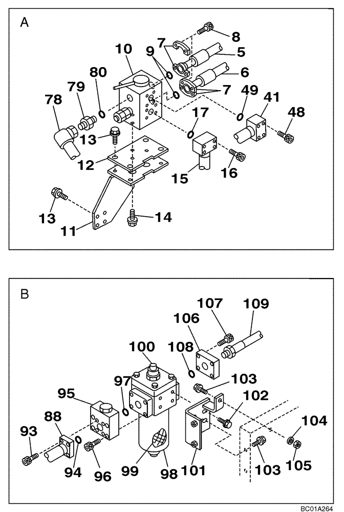 Схема запчастей Case CX240 - (08-56) - HYDRAULICS, AUXILIARY - DOUBLE ACTING CIRCUIT, PEDAL ACTIVATED (Feb 7 2011 2:45PM) (08) - HYDRAULICS