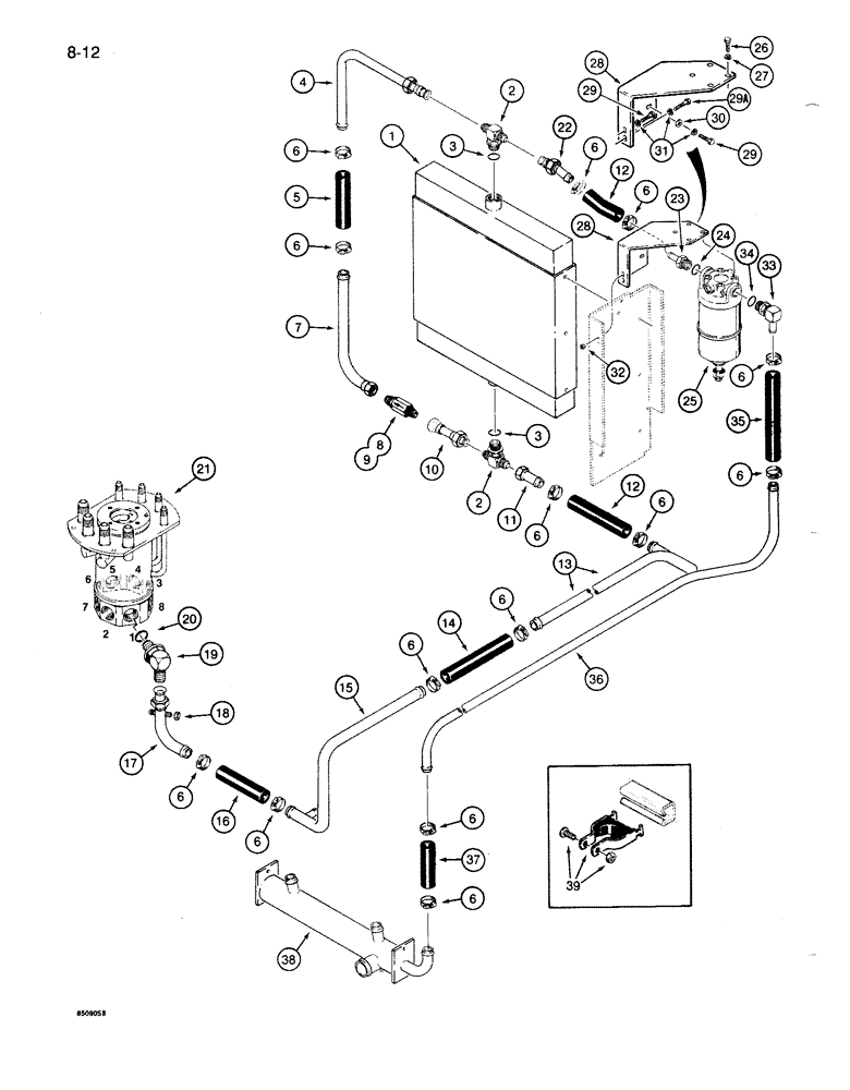 Схема запчастей Case 1085B - (8-012) - HYDRAULIC OIL COOLER CIRCUIT (08) - HYDRAULICS