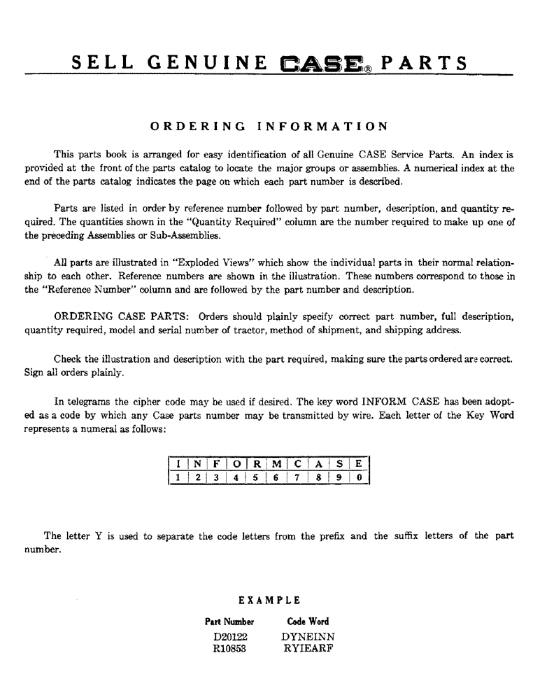 Схема запчастей Case 420B - (002) - ORDERING INFORMATION 