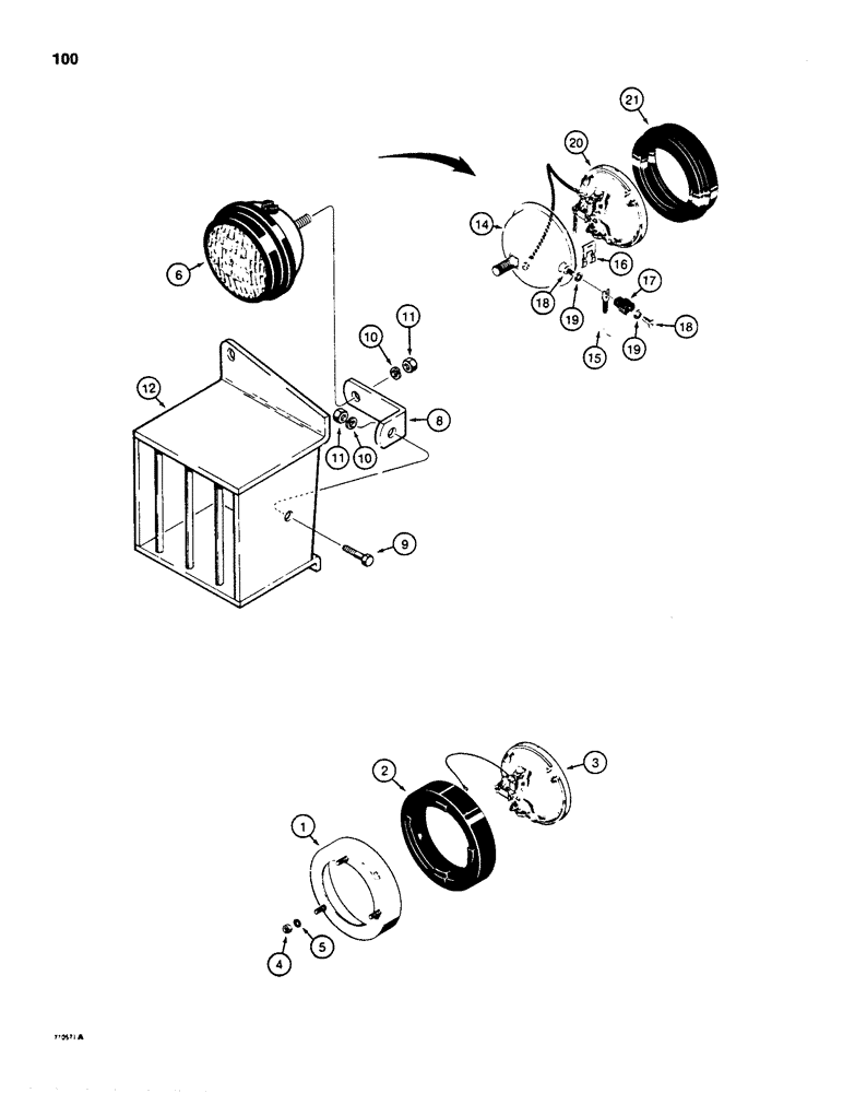 Схема запчастей Case 855C - (100) - LAMPS, HEAD LAMP ASSEMBLY (06) - ELECTRICAL SYSTEMS