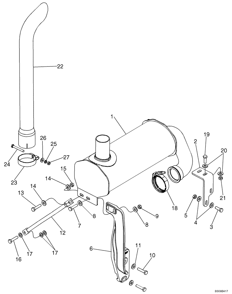 Схема запчастей Case 570MXT - (02-06) - MUFFLER - EXHAUST SYSTEM (02) - ENGINE