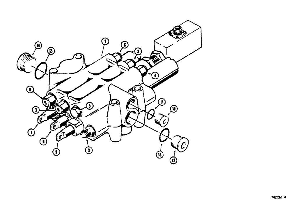 Схема запчастей Case 450 - (228[1]) - R29817 LOADER CONTROL VALVE (3 SPOOL) USED ON MODELS WITH RETURN-TO-DIG FEATURE & LOGGING ATTACHMENT (07) - HYDRAULIC SYSTEM