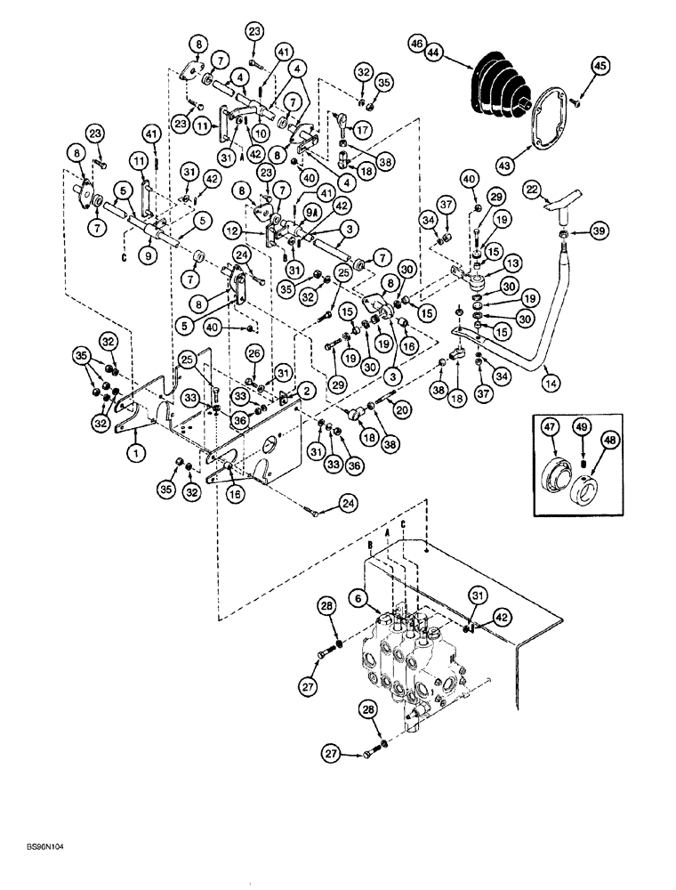 Схема запчастей Case 1150G - (8-039A) - EQUIPMENT CONTROL VALVE AND LEVERS, ONE LEVER, THREE-SPOOL VALVE, JJG0218023 & JJG0218479 AND AFTER (07) - HYDRAULIC SYSTEM