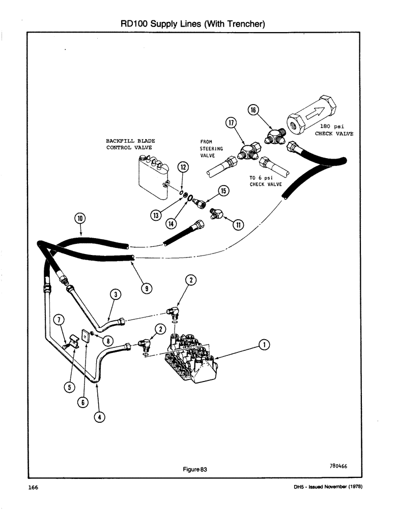 Схема запчастей Case DH5 - (166) - RD100 SUPPLY LINES (WITH TRENCHER) (35) - HYDRAULIC SYSTEMS