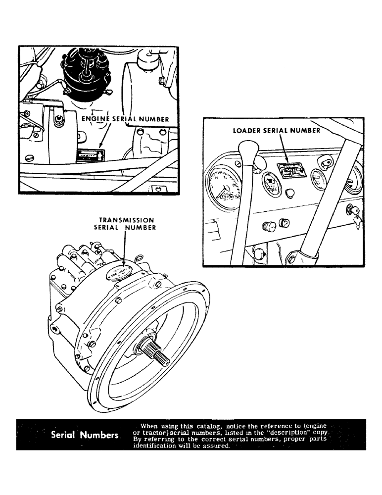 Схема запчастей Case 500 - (001) - ENGINE SERIAL NUMBER, LOADER SERIAL NUMBER, TRANSMISSION SERIAL NUMBER (00) - GENERAL