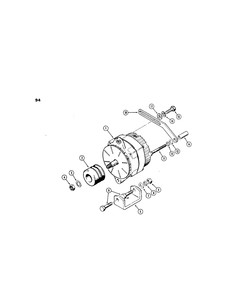 Схема запчастей Case W24B - (094) - ALTERNATOR MOUNTING PARTS, L72955 ALTERNATOR - 65 AMP (04) - ELECTRICAL SYSTEMS