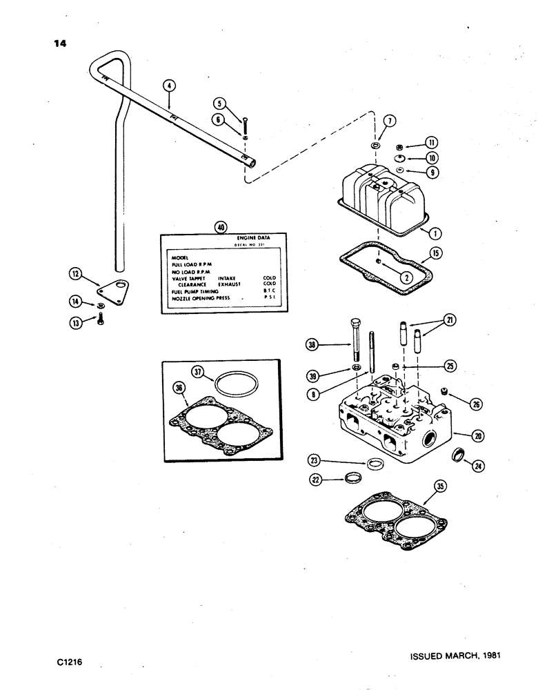 Схема запчастей Case W24B - (014) - CYLINDER HEAD AND COVER, 504BD DIESEL ENGINE (02) - ENGINE