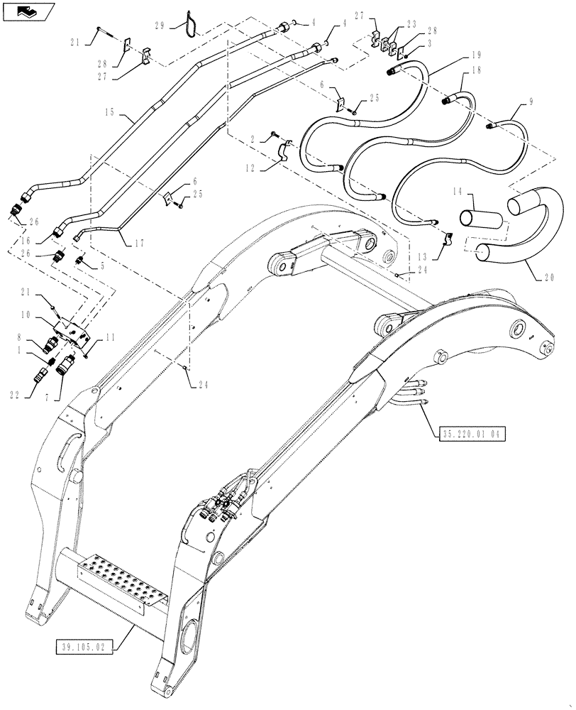 Схема запчастей Case SV300 - (35.734.AH[02]) - 2ND AUX HYD, HIGH FLOW, ARM PLUMBING (SV300,TV380) (35) - HYDRAULIC SYSTEMS