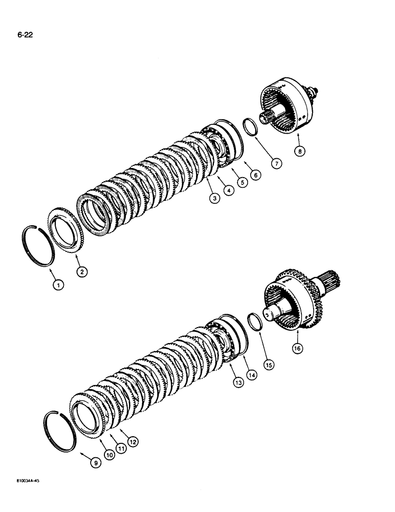 Схема запчастей Case W14B - (6-22) - TRANSMISSION, LOW AND FORWARD CLUTCH ASSEMBLIES (06) - POWER TRAIN