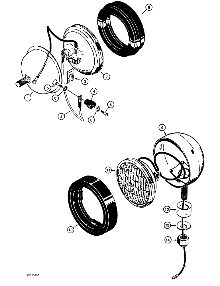 Схема запчастей Case 1155E - (4-42) - LAMP ASSEMBLIES, MODELS WITHOUT ROPS CANOPY OR CAB, L45149 HEAD LAMP ASSY., R51415 REAR LAMP ASSY (04) - ELECTRICAL SYSTEMS