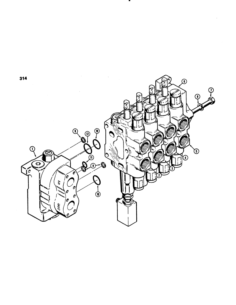 Схема запчастей Case 1150C - (314) - R41214 FOUR SPOOL VALVE, LOADER WITH RIPPER AND CLAM BUCKET, (08) - HYDRAULICS