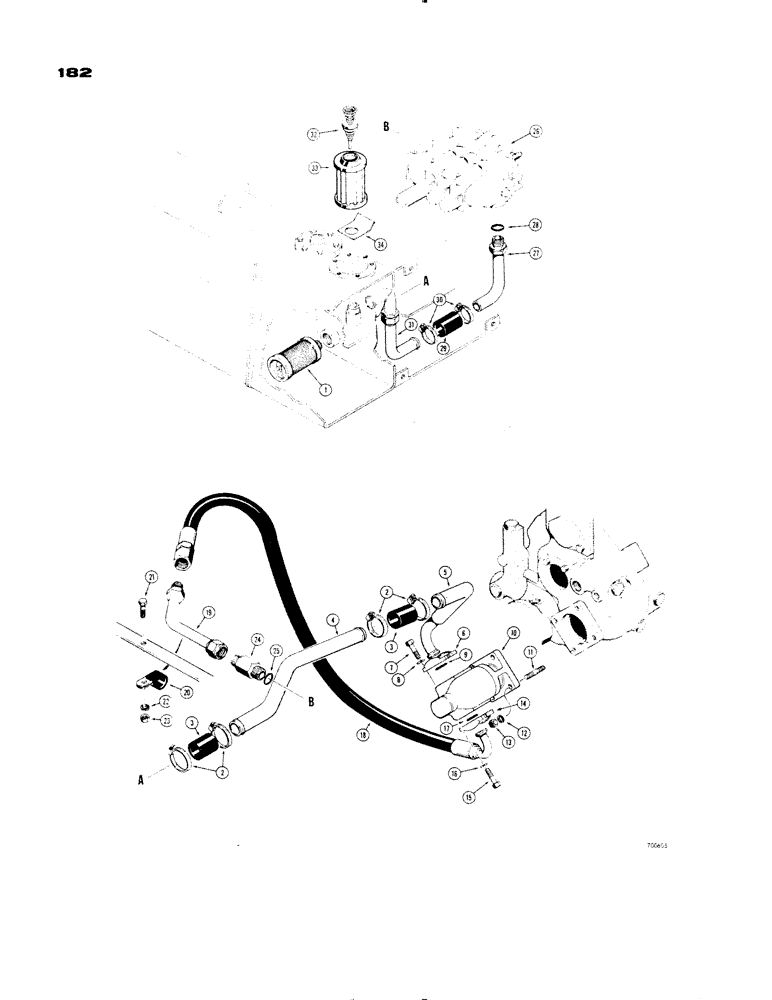Схема запчастей Case 1150 - (182) - DOZER HYDRAULICS, PUMP SUCTION AND PRESSURE LINE HYDRAULICS (07) - HYDRAULIC SYSTEM