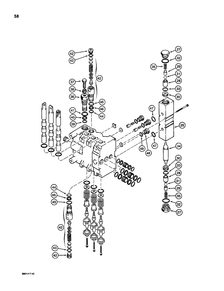 Схема запчастей Case D130 - (7-058) - BACKHOE CONTROL VALVE - DUKE, INLET SECTION, USED ON 1835C, 1840 & 1845C UNI-LOADERS (CONT) 