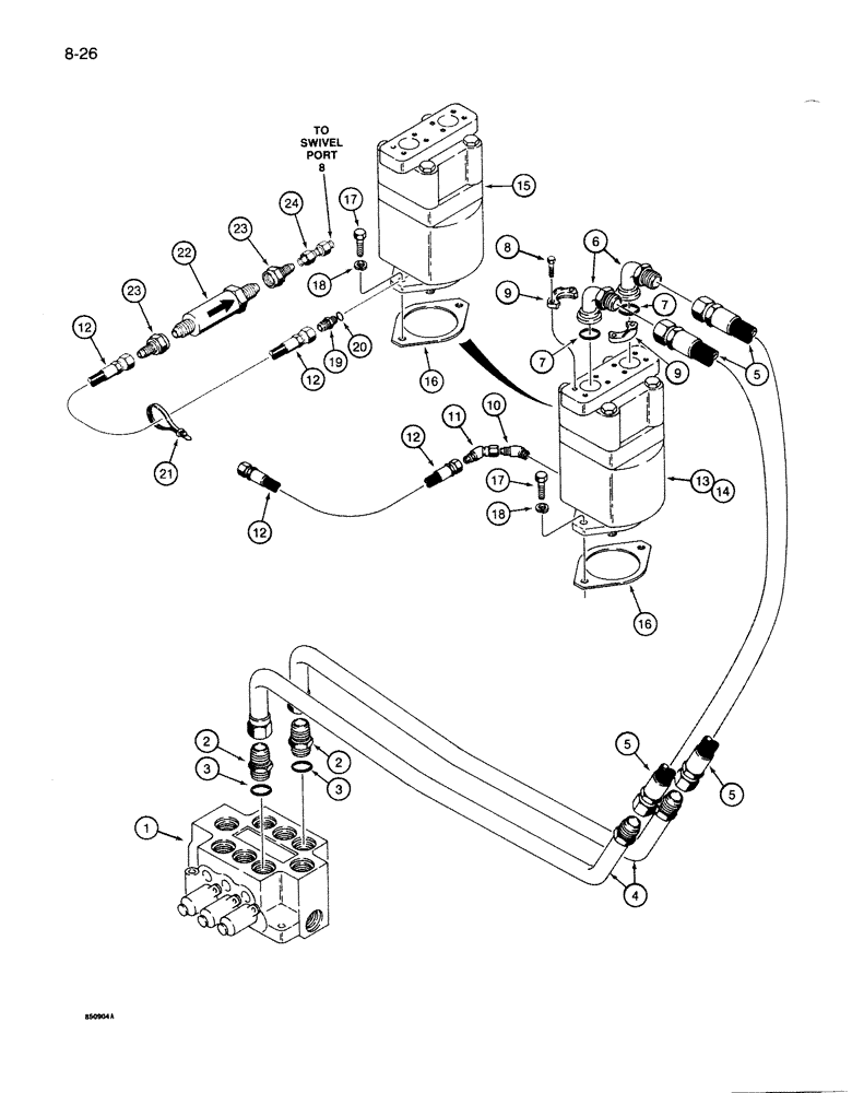Схема запчастей Case 1085B - (8-026) - SWING MOTOR CIRCUIT (08) - HYDRAULICS